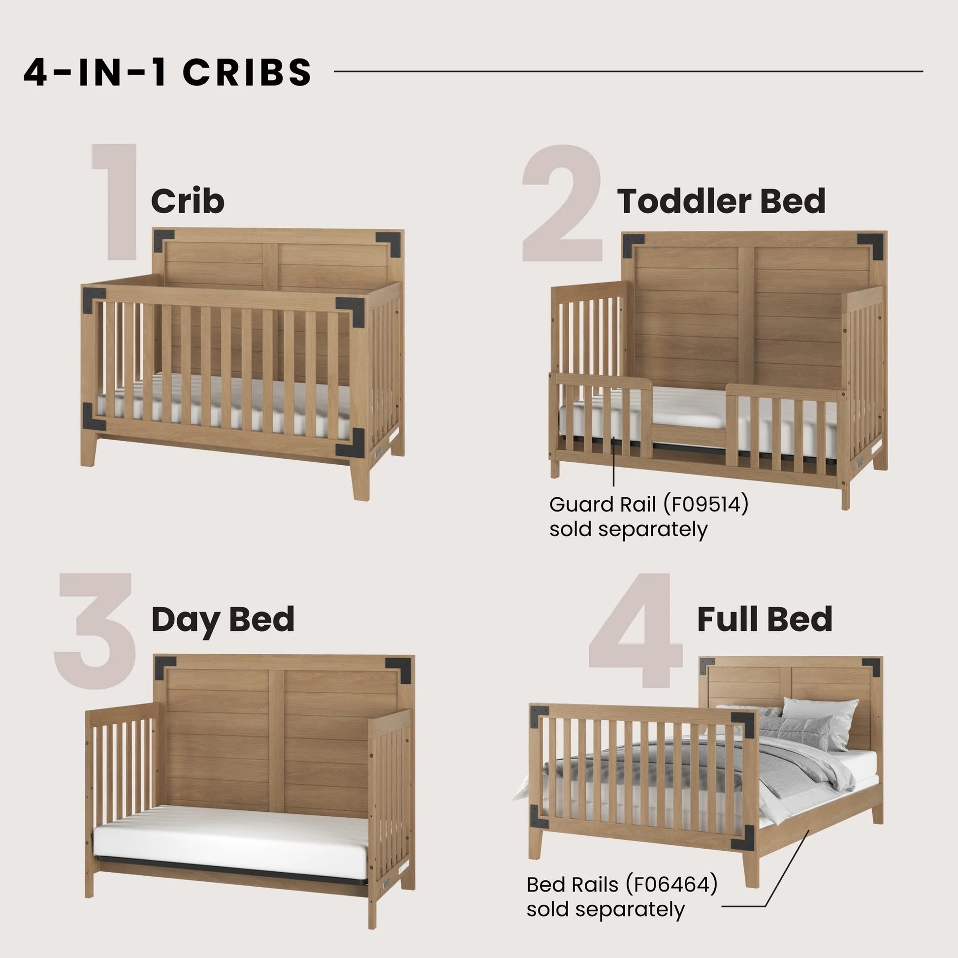 2-Piece Nursery Set with 4-In-1 Convertible Crib and 3 Drawer Dresser (Nutmeg)