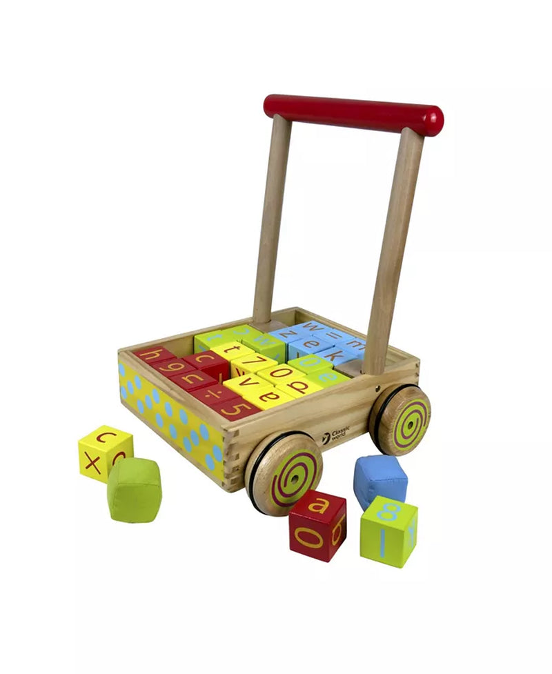 Wood Baby Walker with Blocks, 31 Piece Set