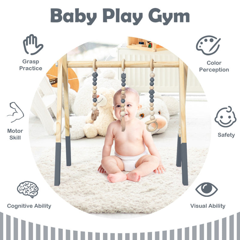 Wooden Baby Play Center with 3 Hanging Toys