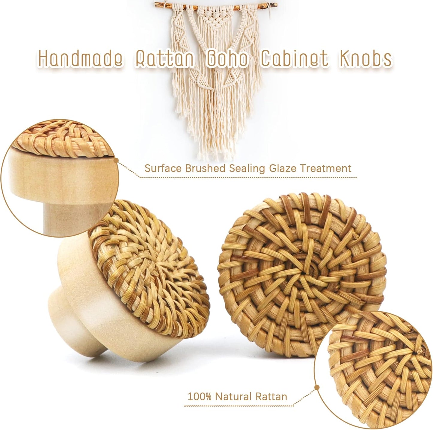 Rattan Drawer Knobs, 10pcs