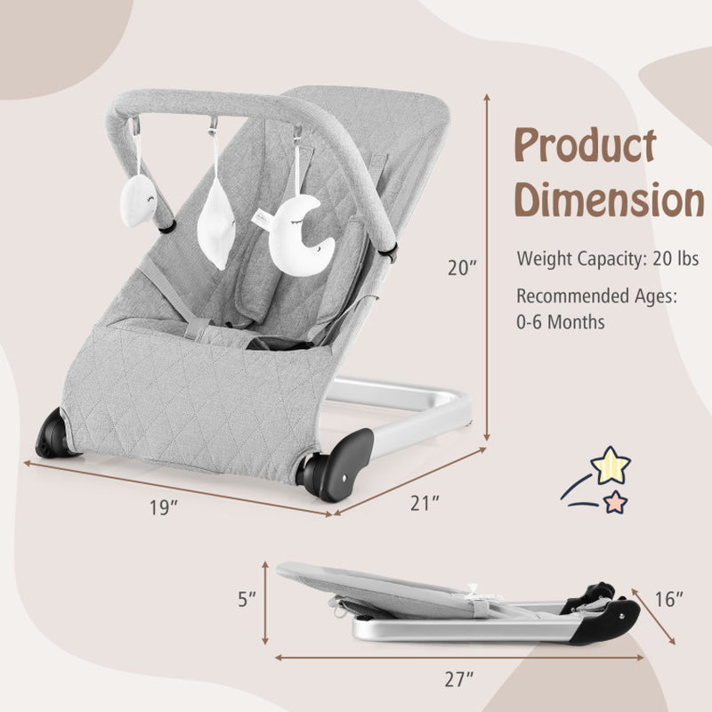 Foldable Baby Bouncer with Removable Fabric Cover and Toy Bar