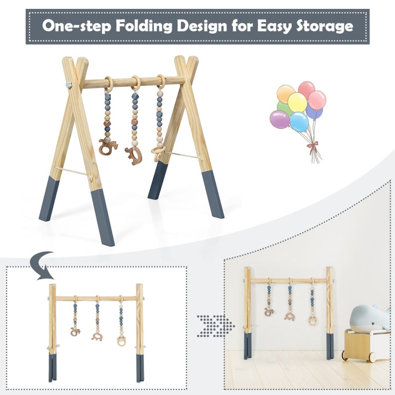 Wooden Baby Play Center with 3 Hanging Toys