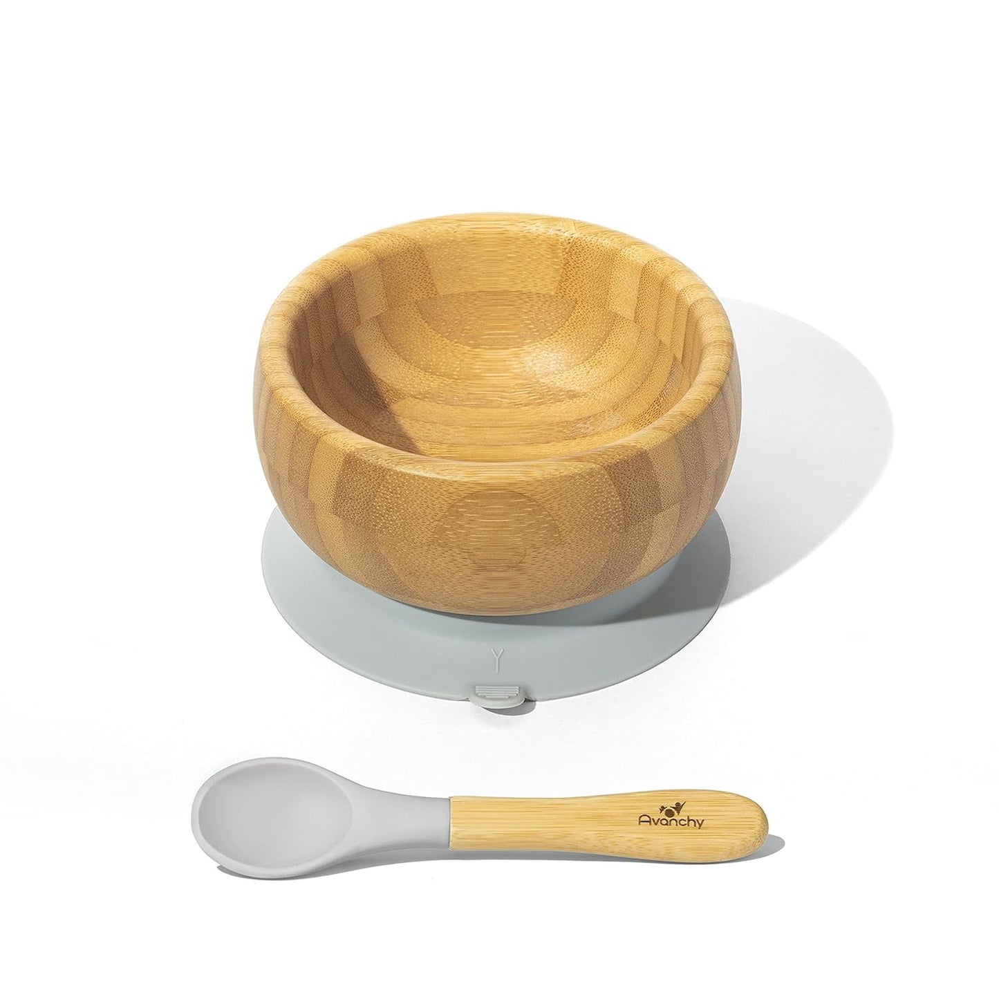 Bamboo Suction Bowl and Silicone Spoon Set