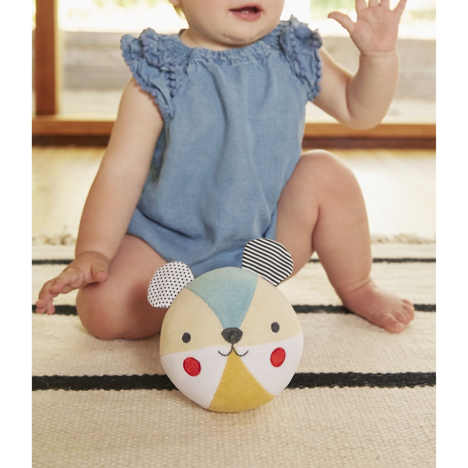 Organic Cotton Soft Chime Busy Baby Ball – Learning Toy for Babies and Toddlers, Measures 6” X 4.75” X 5.50” – Cute Activity Toy That Encourages Crawling