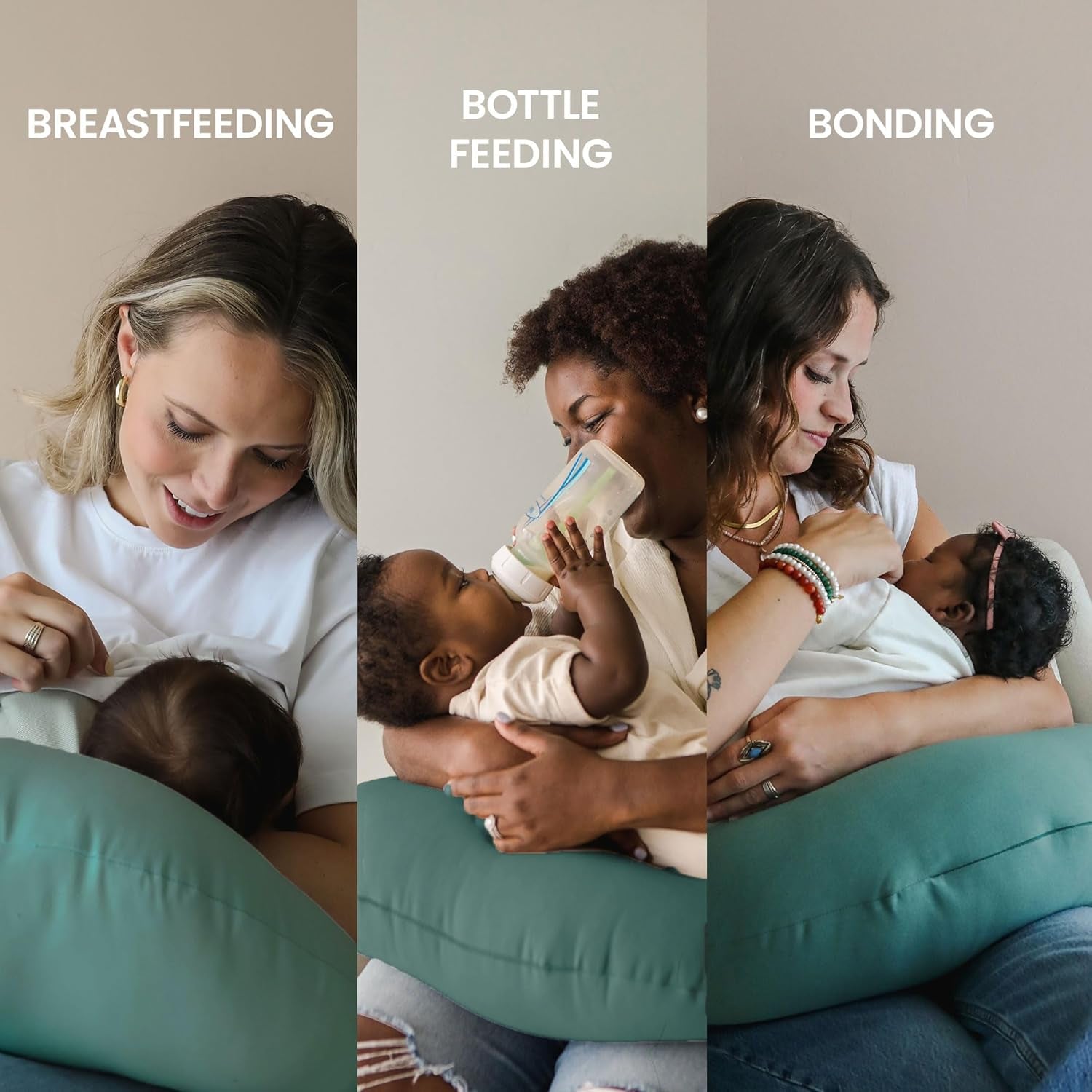 Organic Nursing Pillow | Bottle & Breastfeeding Pillow with Organic Cotton Cover & Fiberfill, Machine Washable Feeding Pillow, Newborn Essentials Must Haves (Moss)