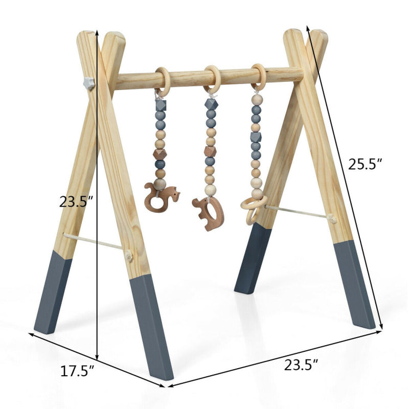 Wooden Baby Play Center with 3 Hanging Toys