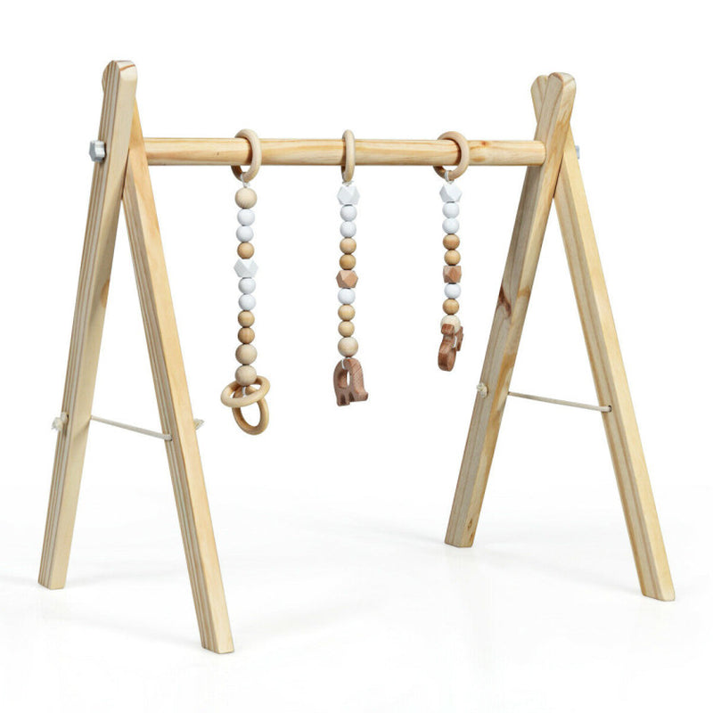 Wooden Baby Play Center with 3 Hanging Toys