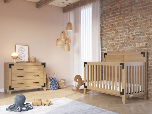 2-Piece Nursery Set with 4-In-1 Convertible Crib and 3 Drawer Dresser (Nutmeg)