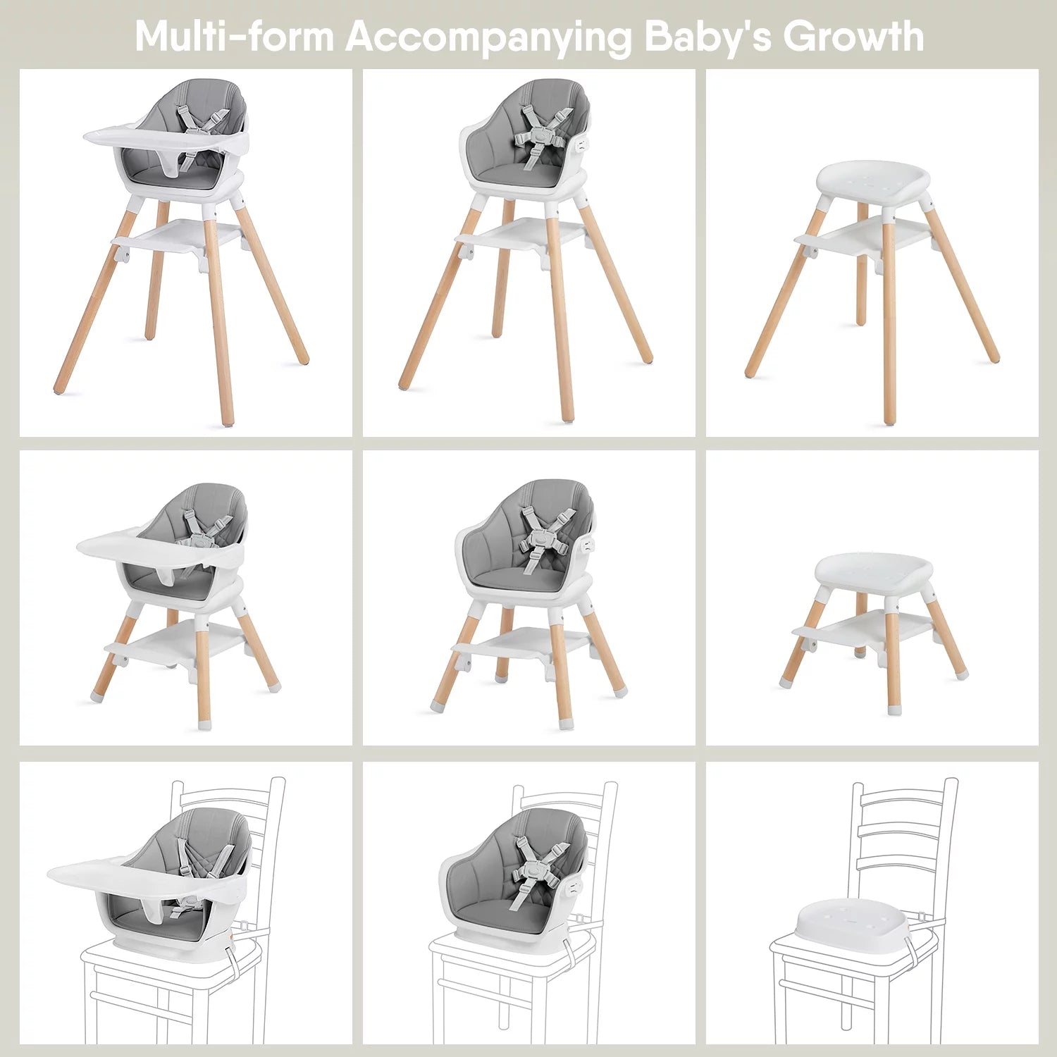 11-in-1 Convertible Wooden High Chair