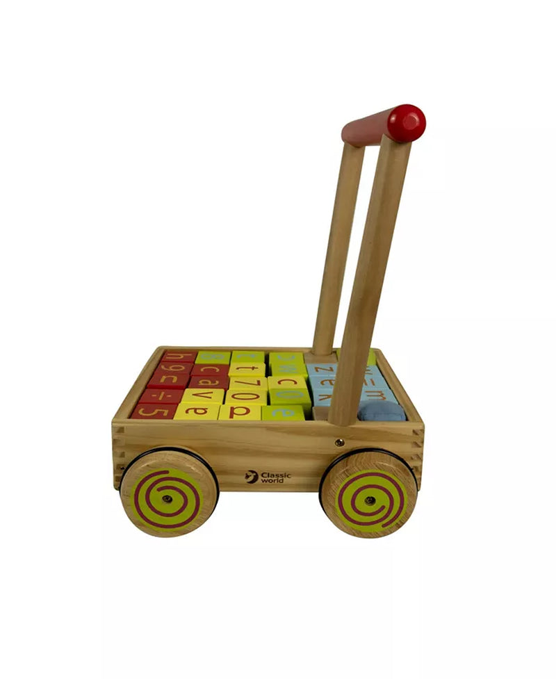 Wood Baby Walker with Blocks, 31 Piece Set