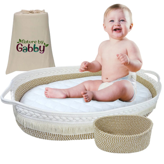 Baby Changing Basket Cotton Rope with Soft Baby Changing Pad Extra Travel Diaper Changing Table Topper