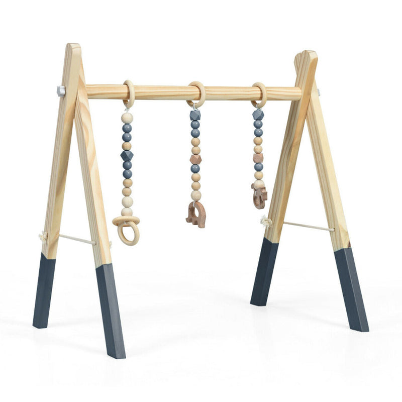 Wooden Baby Play Center with 3 Hanging Toys