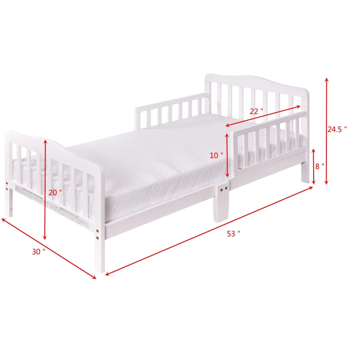 Solid Wood Toddler Bed - White