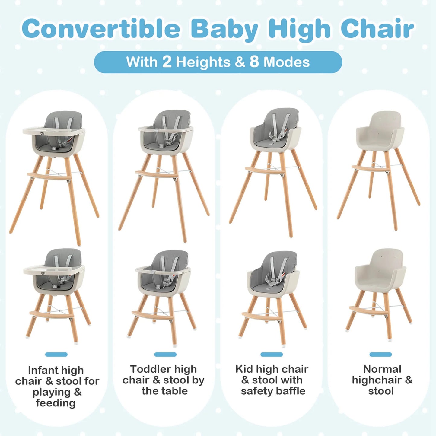 3-in-1 Convertible Wooden High Chair 