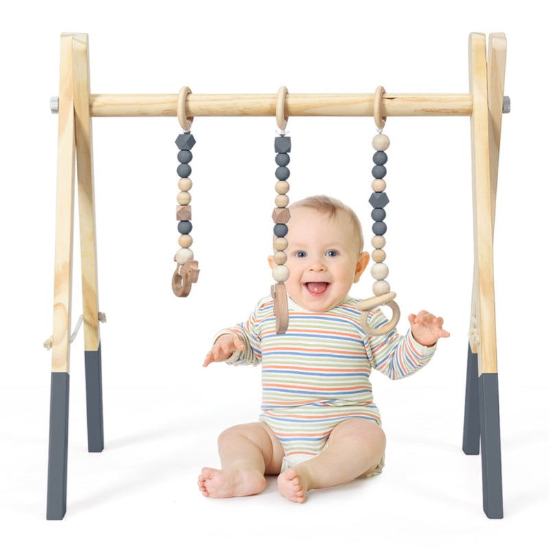 Wooden Baby Play Center with 3 Hanging Toys