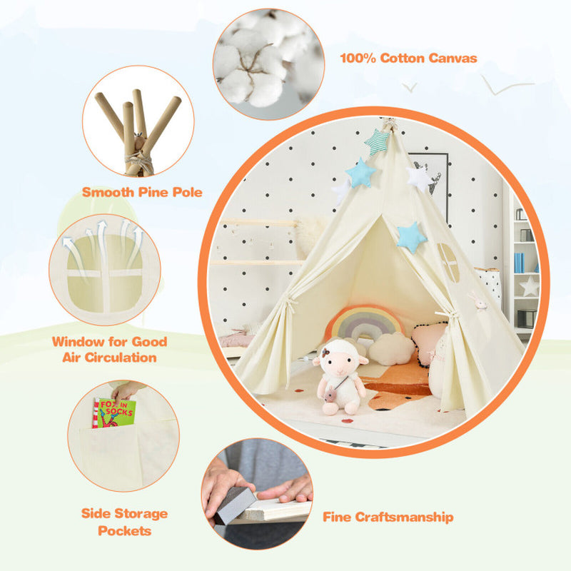 Foldable Kids Canvas Teepee Play Tent