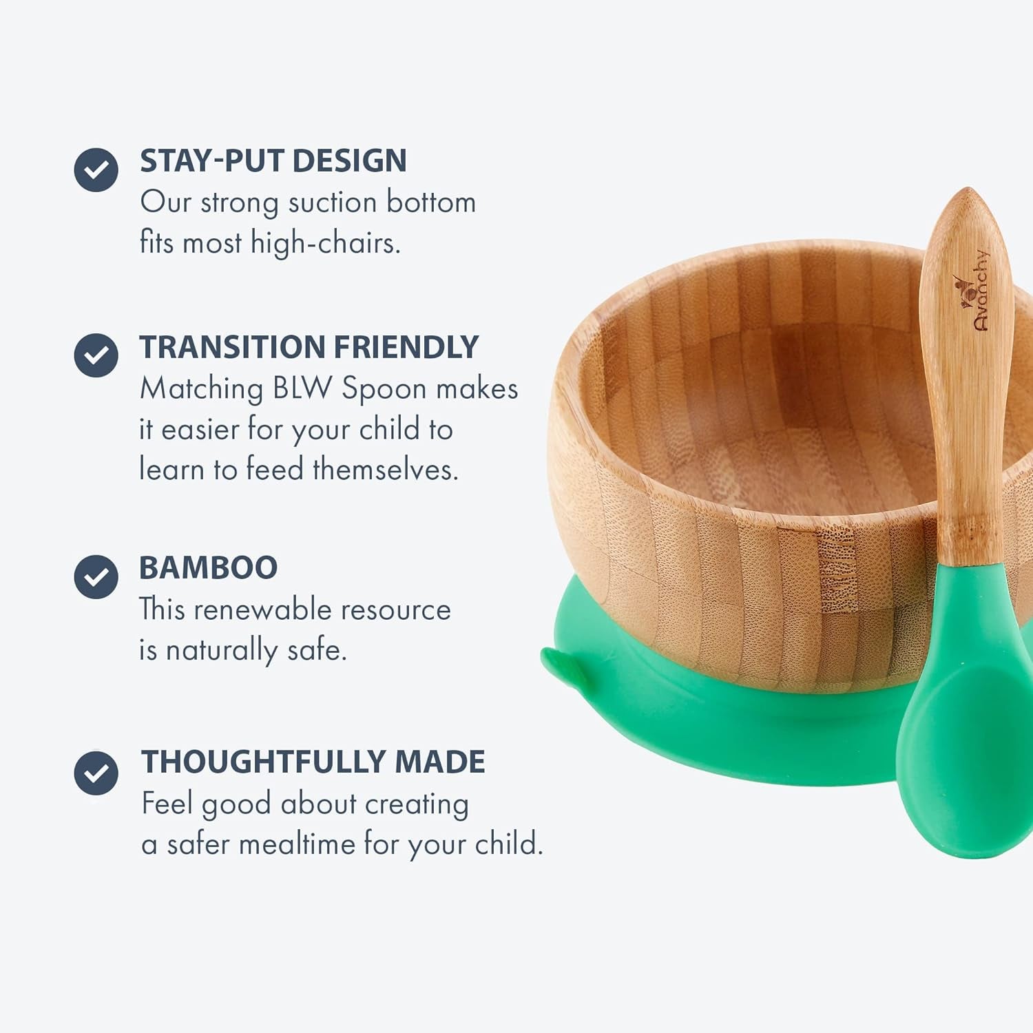 Bamboo Suction Bowl and Silicone Spoon Set