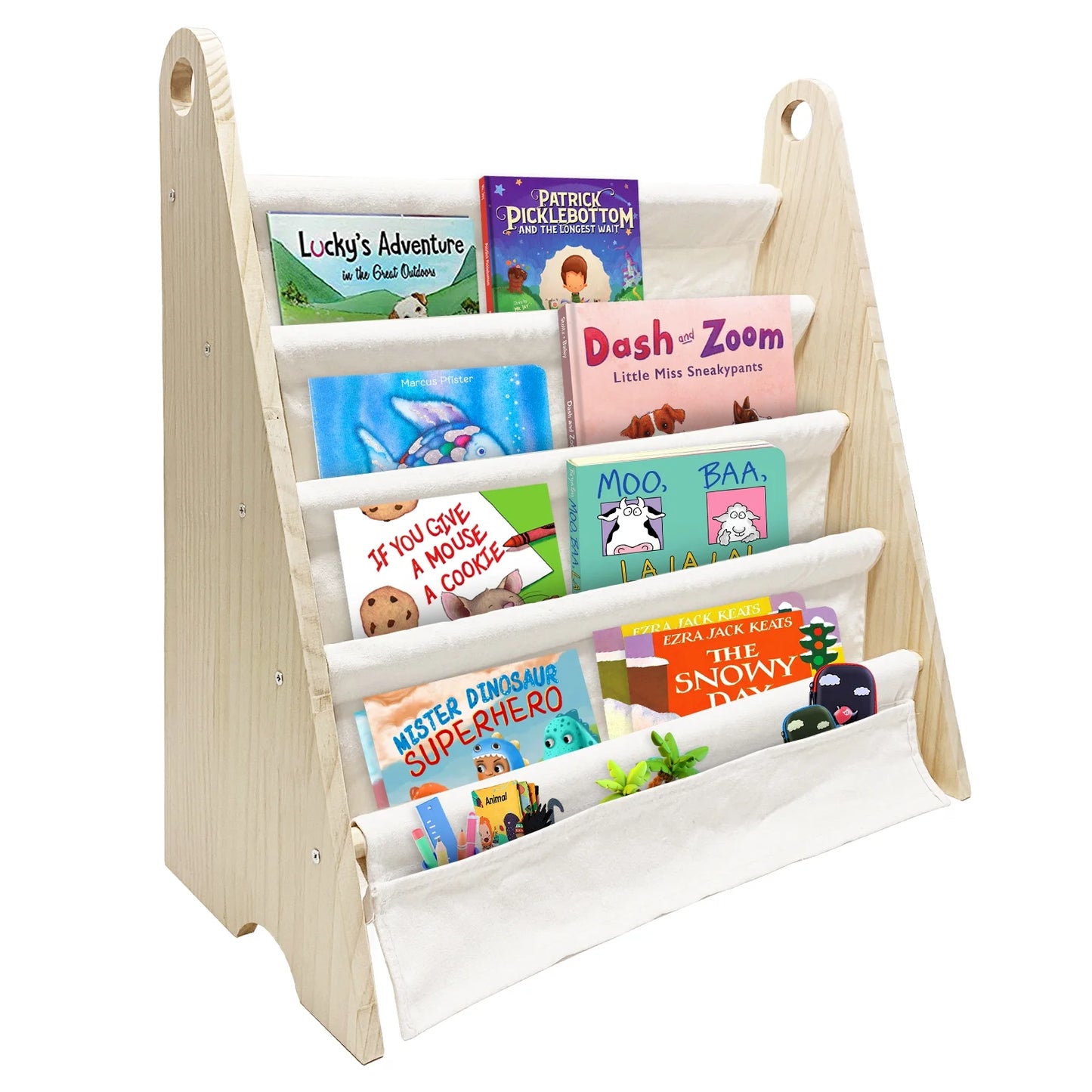 Bookshelf with Canvas Sling Sleeves