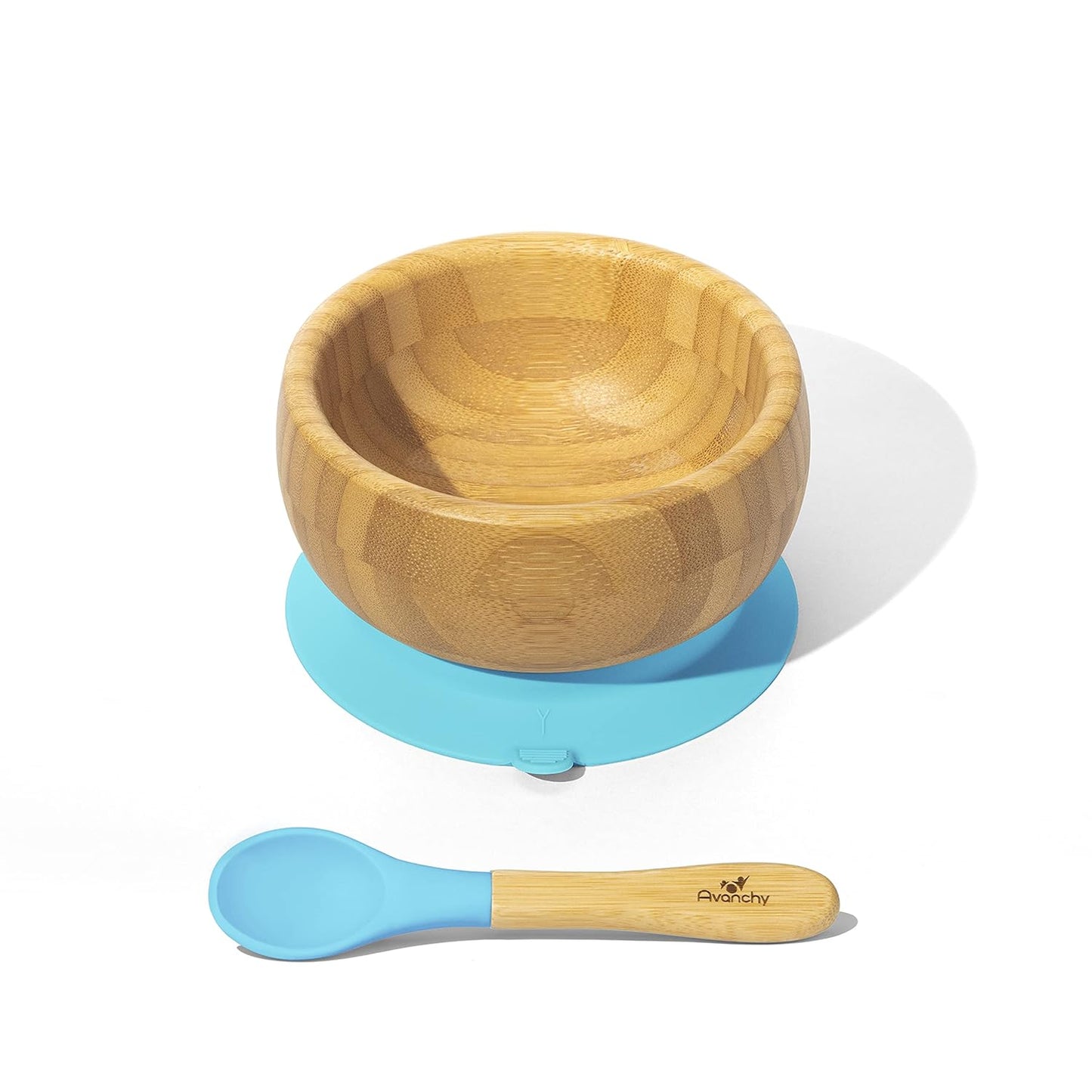 Bamboo Suction Bowl and Silicone Spoon Set