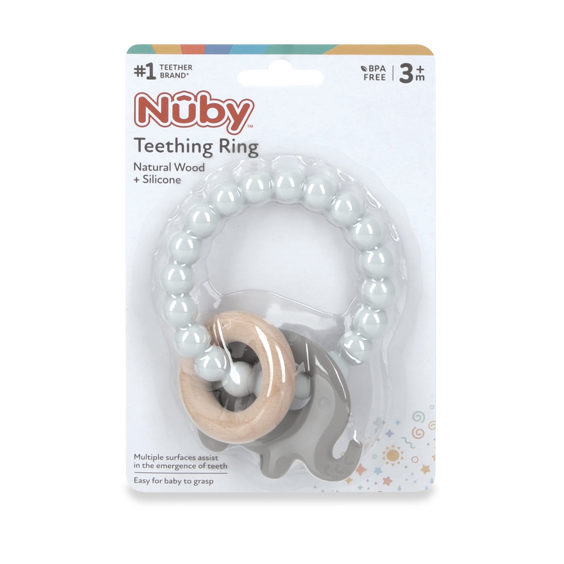 Silicone & Wood Charm Teether Ring