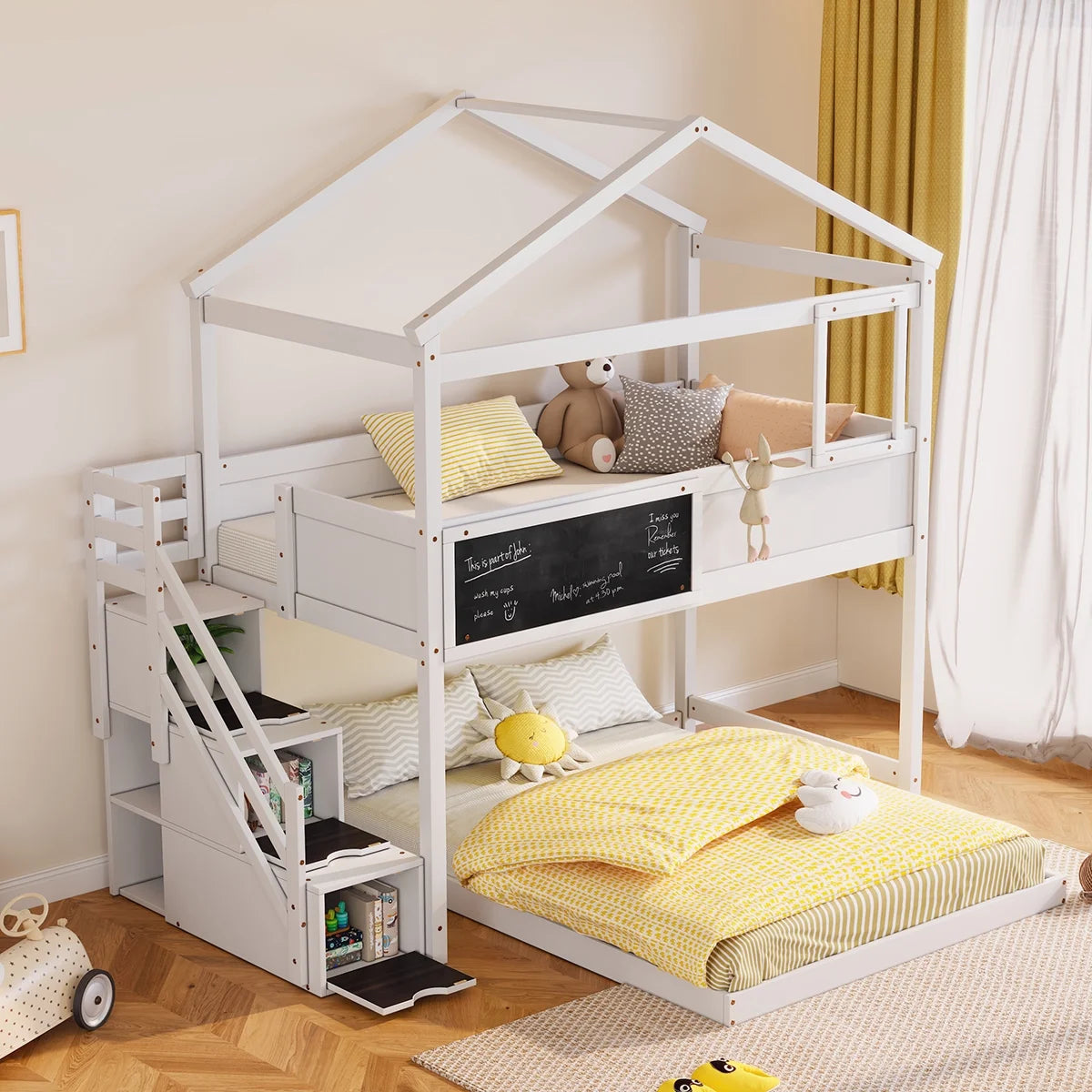 House Bunk Bed with Storage Staircase