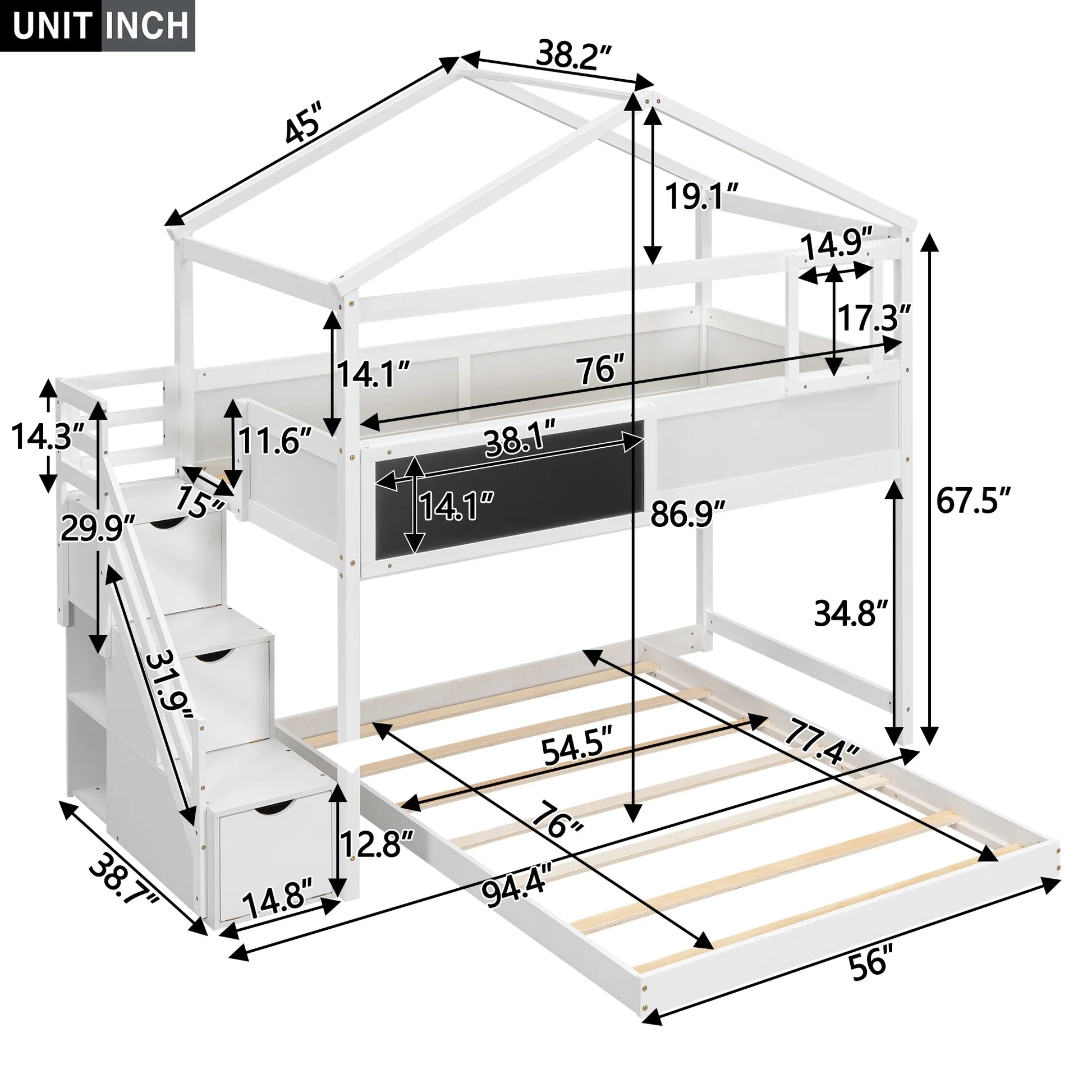 House Bunk Bed with Storage Staircase