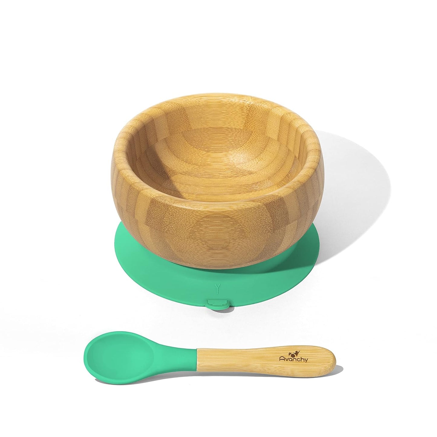 Bamboo Suction Bowl and Silicone Spoon Set