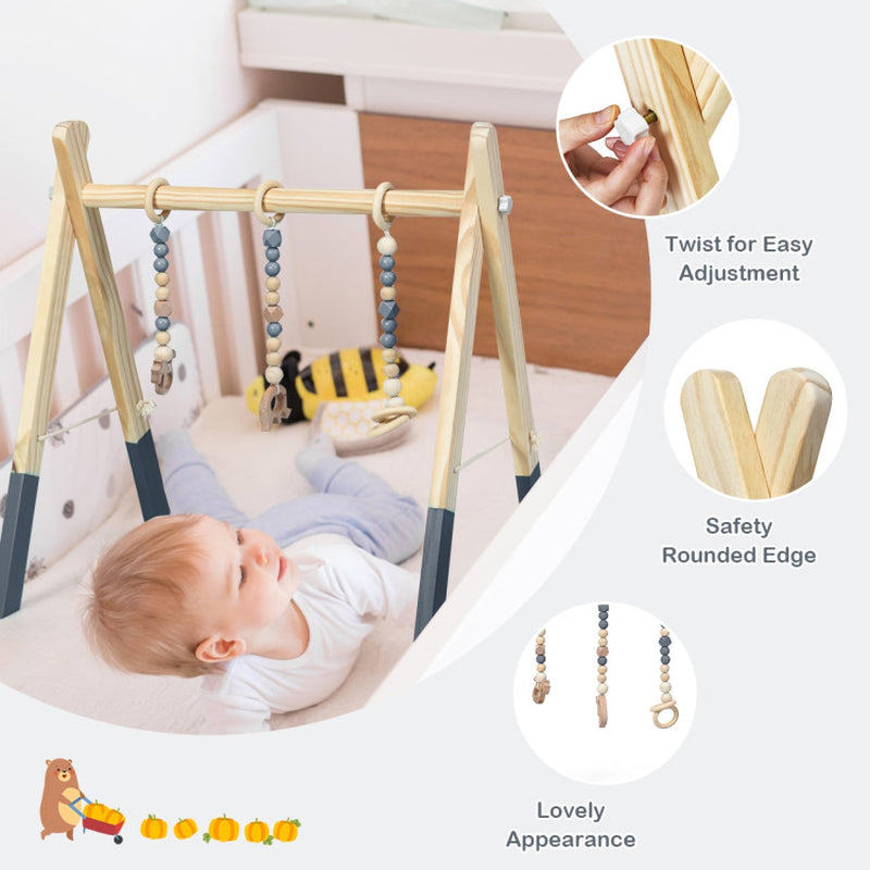 Wooden Baby Play Center with 3 Hanging Toys