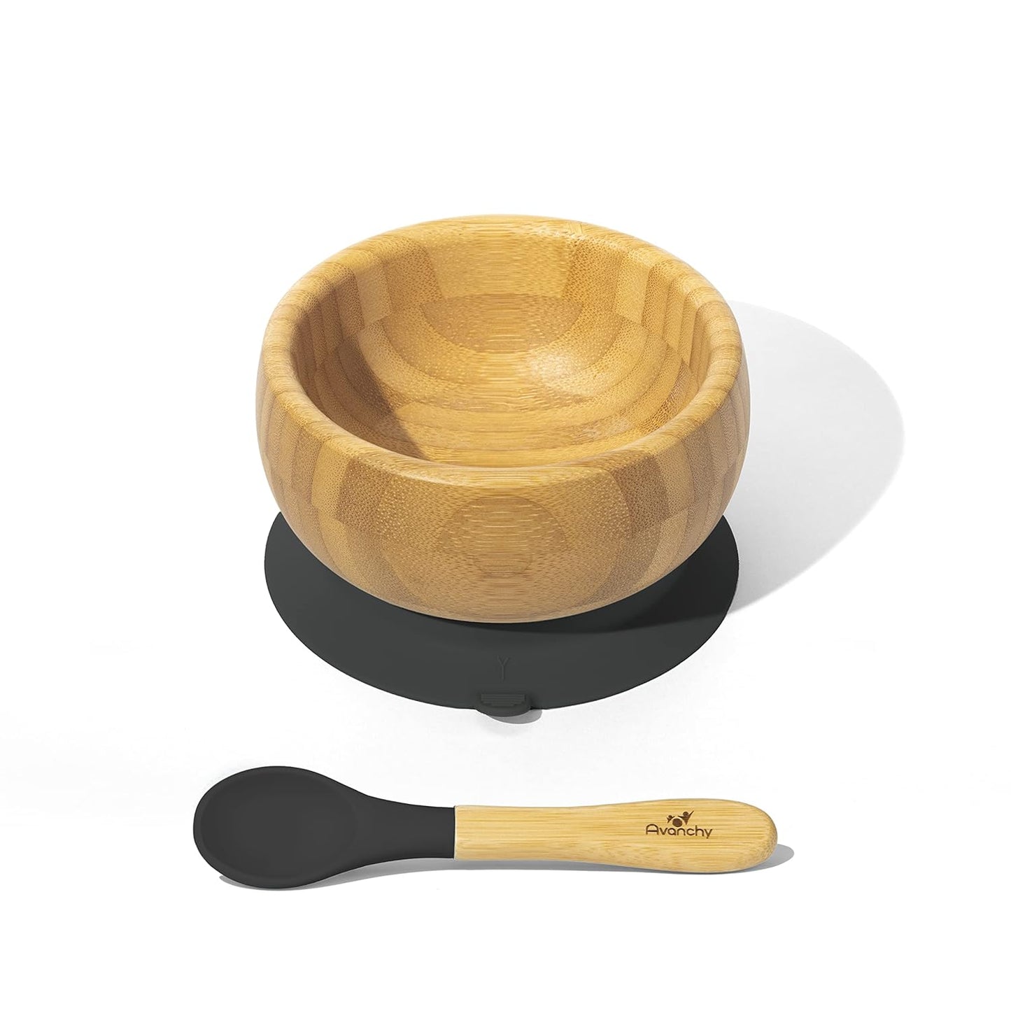 Bamboo Suction Bowl and Silicone Spoon Set