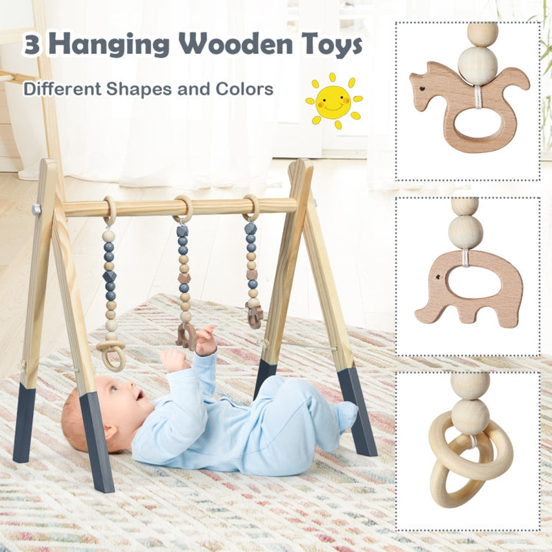 Wooden Baby Play Center with 3 Hanging Toys