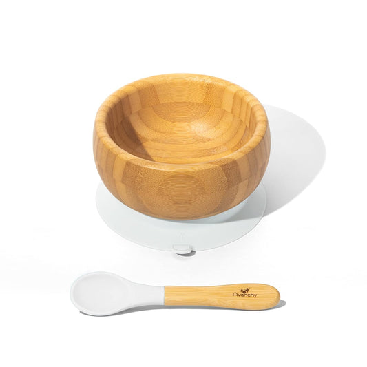 Bamboo Suction Bowl and Silicone Spoon Set