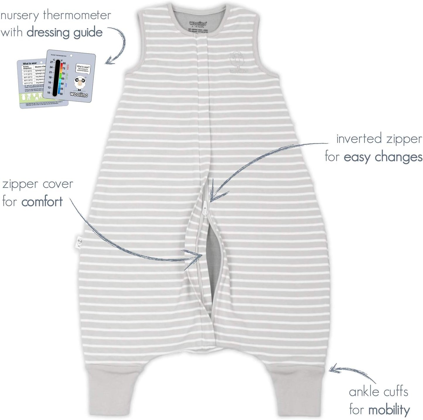 Merino Wool and Organic Cotton Sleep Bag or Sack with feet